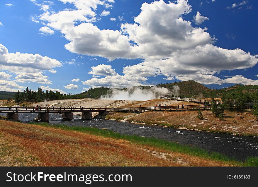The scenery at Midway Geyser Basin in Yellowstone National Park