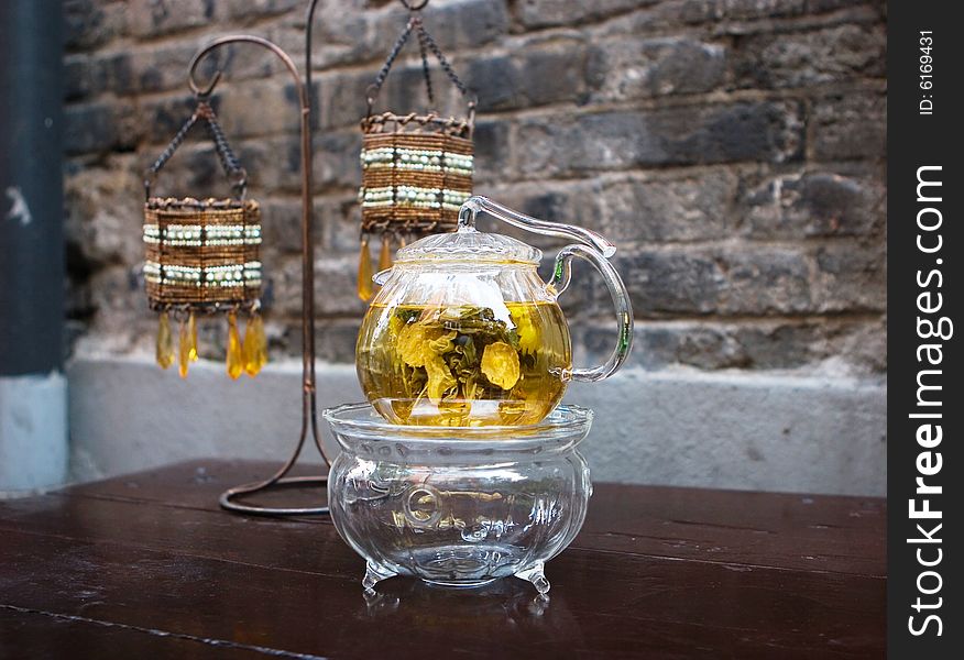 Picture of glass teapot and lantern. Picture of glass teapot and lantern