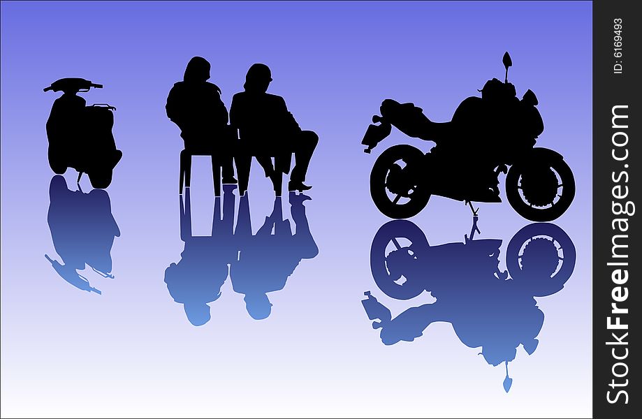 Vector drawing of two motorcyclists on rest. Vector drawing of two motorcyclists on rest