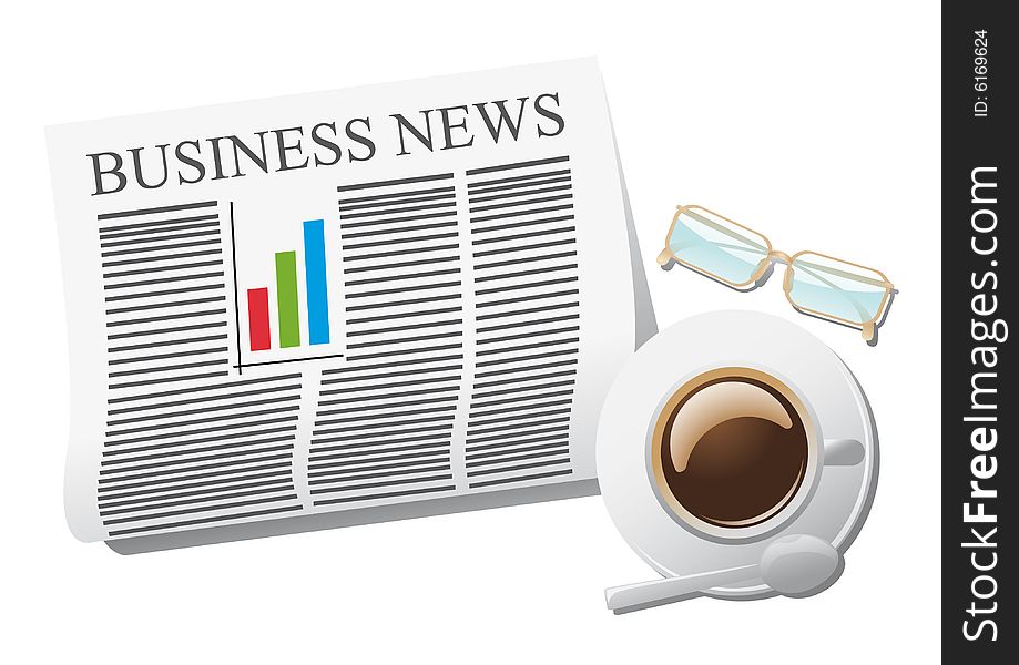 Business concept vector illustration, EPS additional format, coffee newspaper and eye glasses