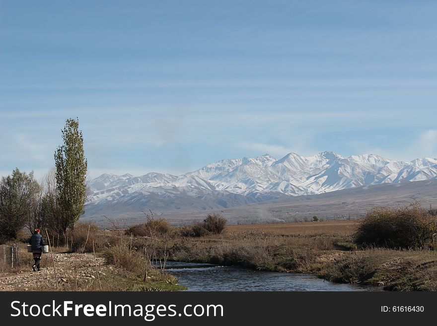 Bridge over small river in the Talas region of Kyrgyzstan