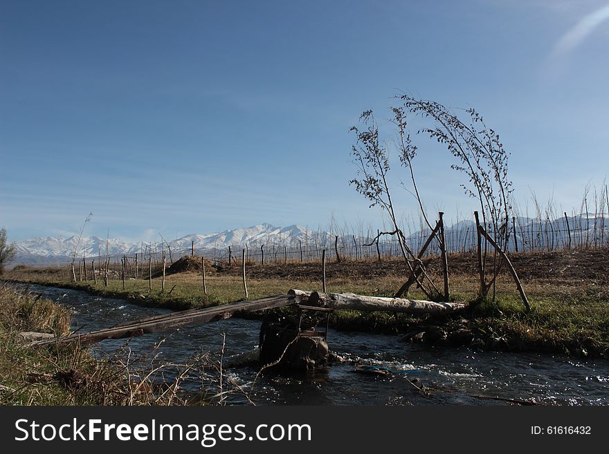 Bridge Over Small River In The Talas Region Of Kyrgyzstan