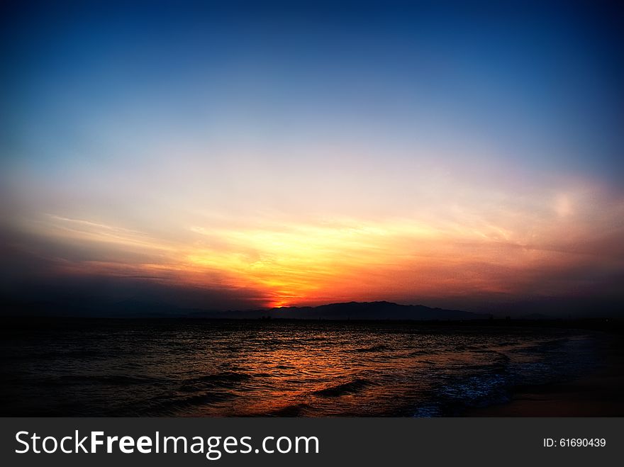 Sunset at the beach of Enoshima. Japan