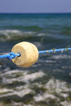 Bouys Float And Knot On The Blue Rope. Stock Photo