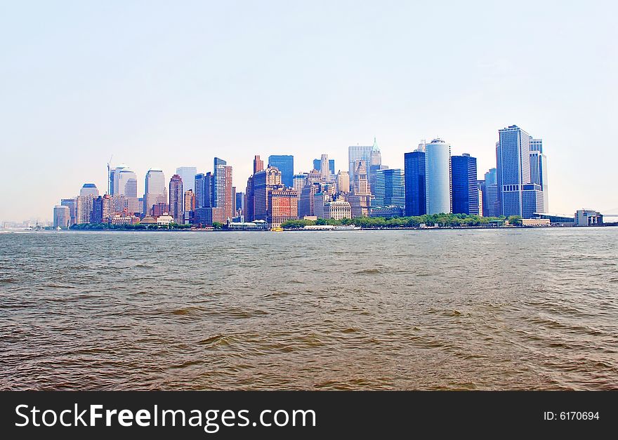 Cityscape of New York City from water. Cityscape of New York City from water