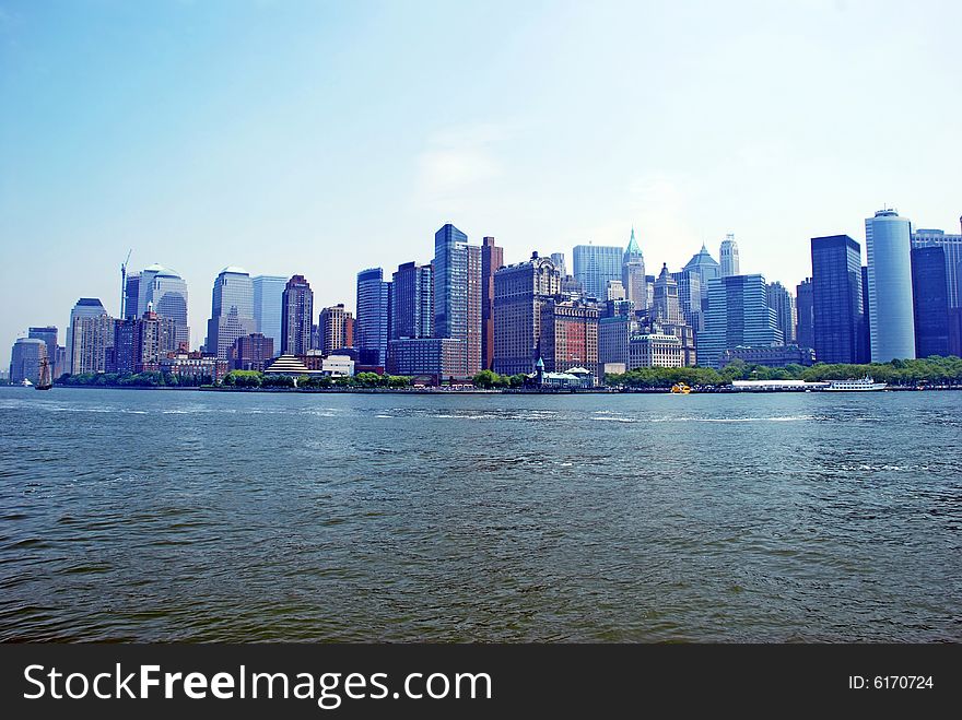 Cityscape of New York City from river. Cityscape of New York City from river