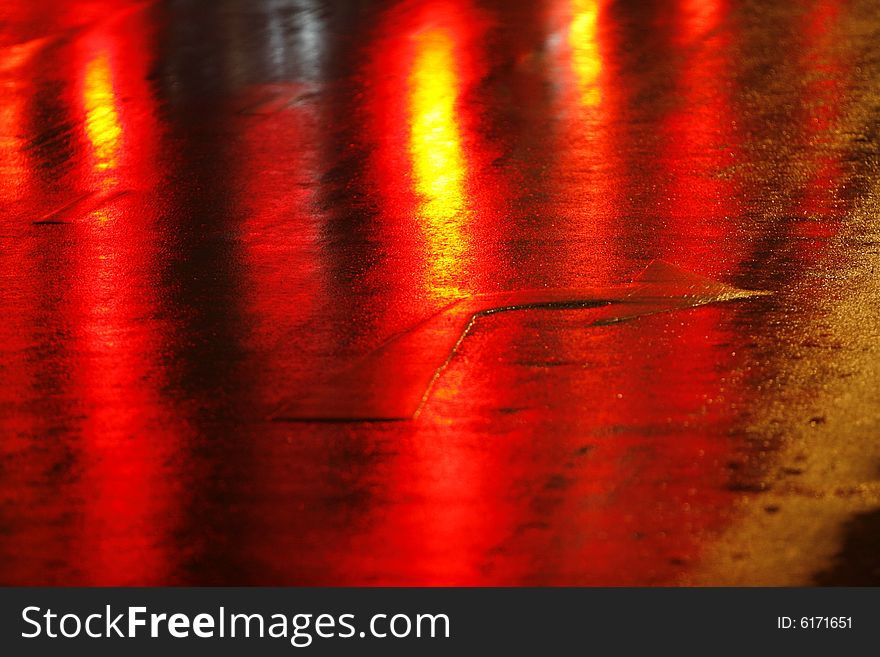 A road arrow taken after the rain. A road arrow taken after the rain