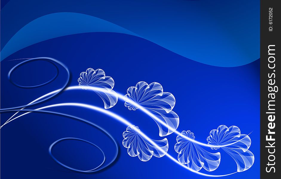 Abstract background with transparent waves and a flower pattern