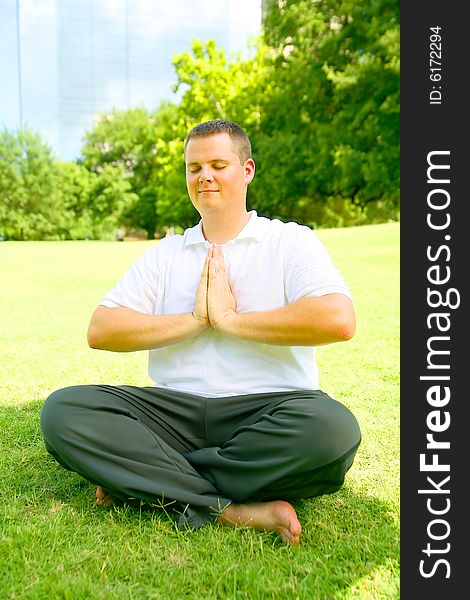 Young Man Meditate Outdoor