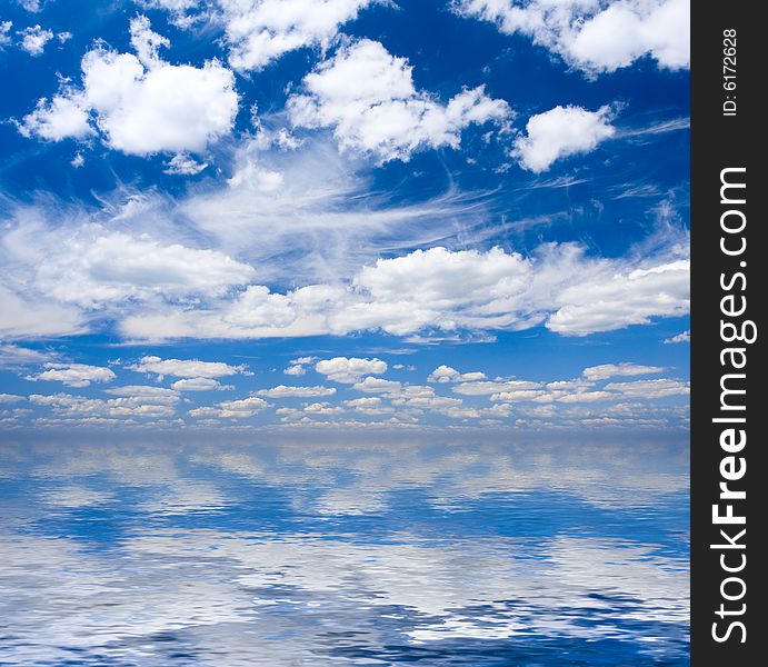 Beautiful seascape with white clouds on blue sky