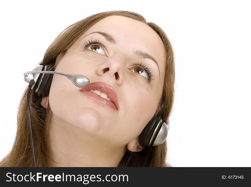Young Cute Woman In Earpieces