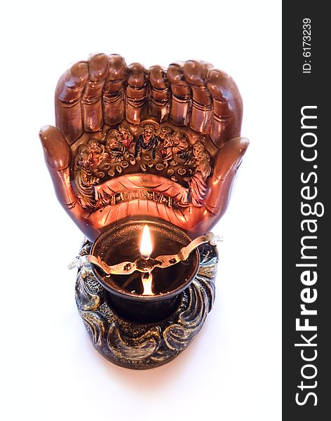 Icon lamp with shape of two hands