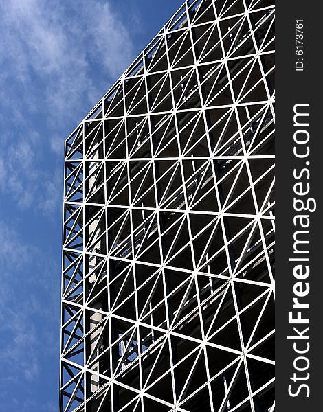 Abstract metallic building and blue sky vertical different view angle
