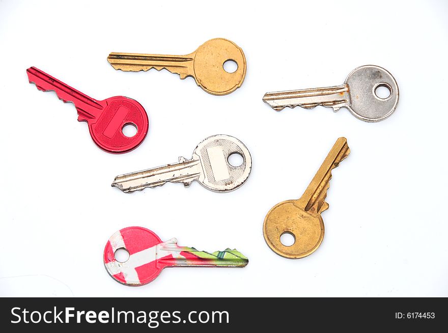 Shot of six different keys on white background