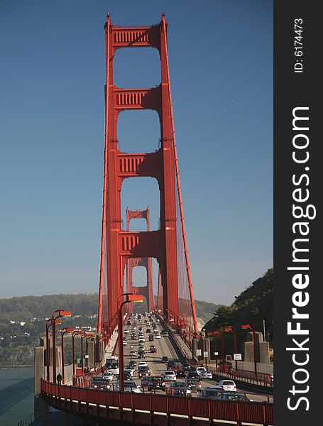 Traffic flows along the Golden Gate Bridge. San Francisco. California. USA