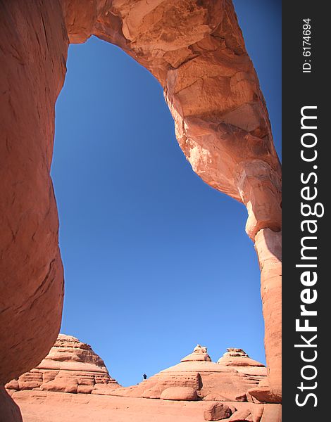 Clear blue sky over the Delicate Arch. Arches national park. Utah. USA