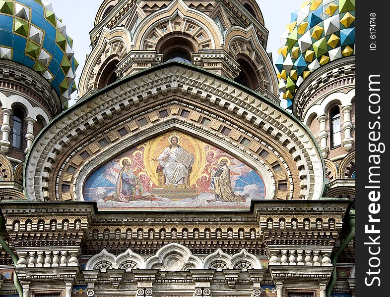 Cathedral of Resurrection Christi in St.Petersburg also known as Temple on spilled blood. Fragment of external decoration. Cathedral of Resurrection Christi in St.Petersburg also known as Temple on spilled blood. Fragment of external decoration.