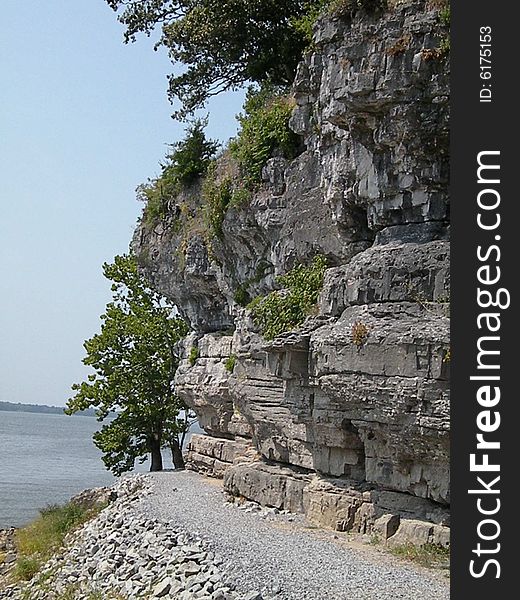 Rock cliffs at Cave in Rock in Southern Illinois.