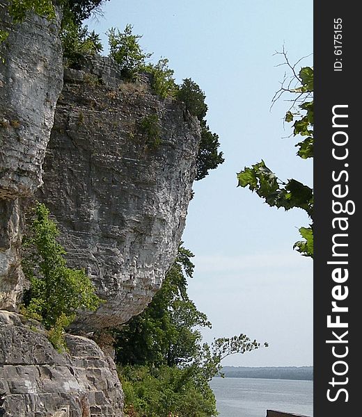 Rock cliffs at Cave in Rock in Southern Illinois.