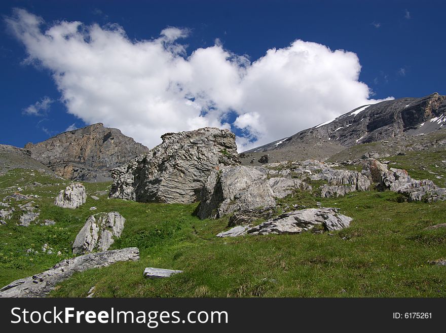 Rocky mountains under clouds