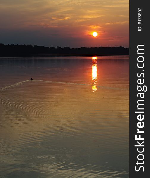 Sunset over lake in Poland