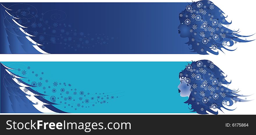 Two winter vector banners with girls