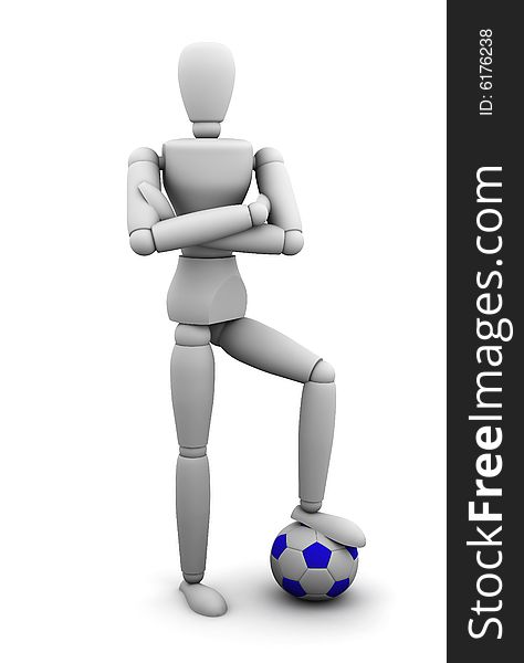 Quality render of a mannequin standing on a soccer ball. Quality render of a mannequin standing on a soccer ball