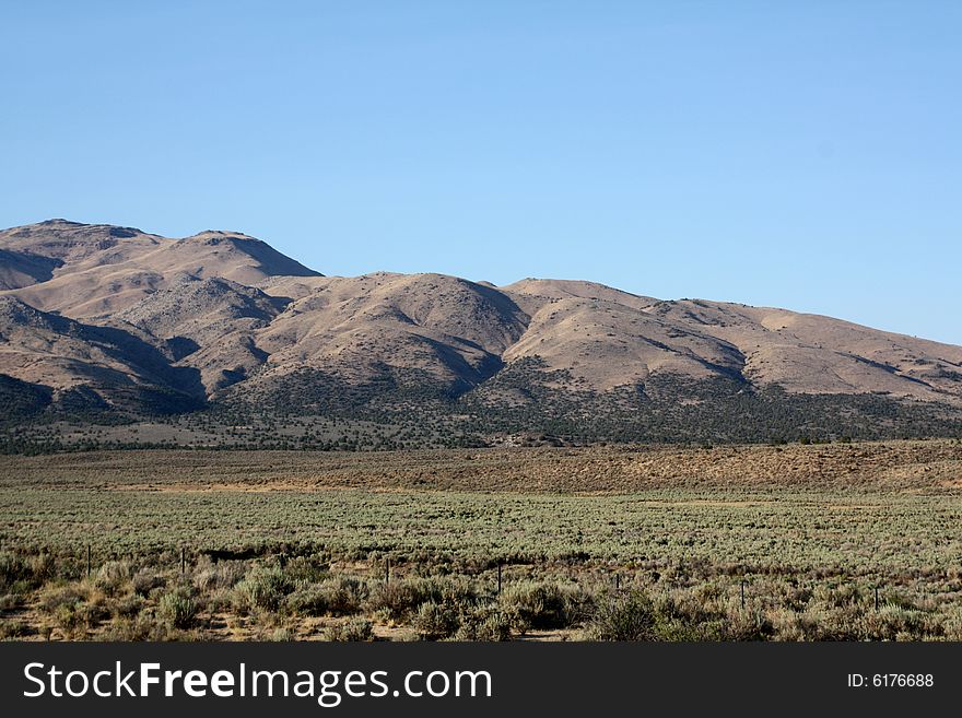 A desert skyline with hills and deep valleys.  Nevada, U.S.A. A desert skyline with hills and deep valleys.  Nevada, U.S.A.