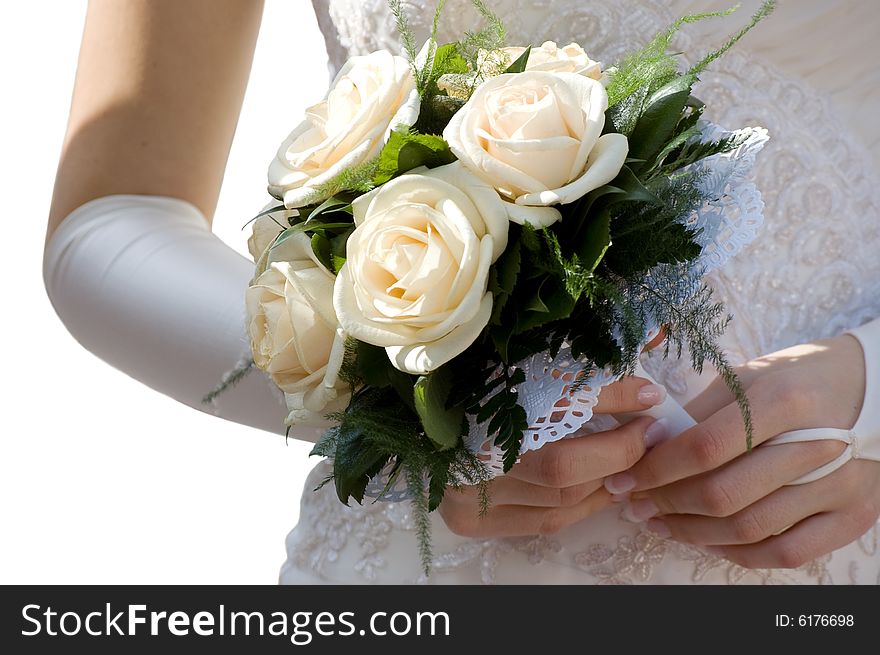 Bride with flwers on white background. Bride with flwers on white background