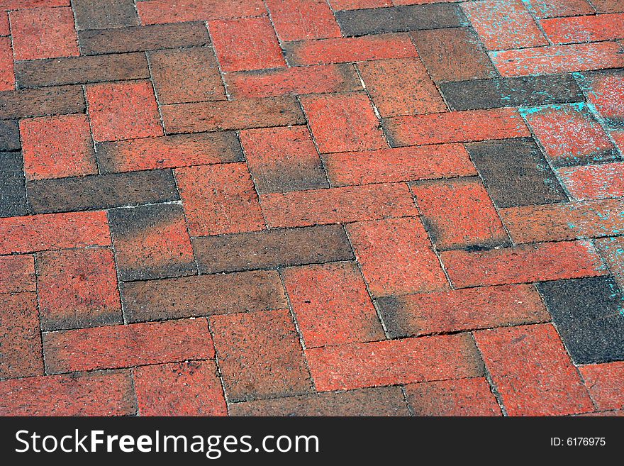Close-up of brick pavement design and pattern