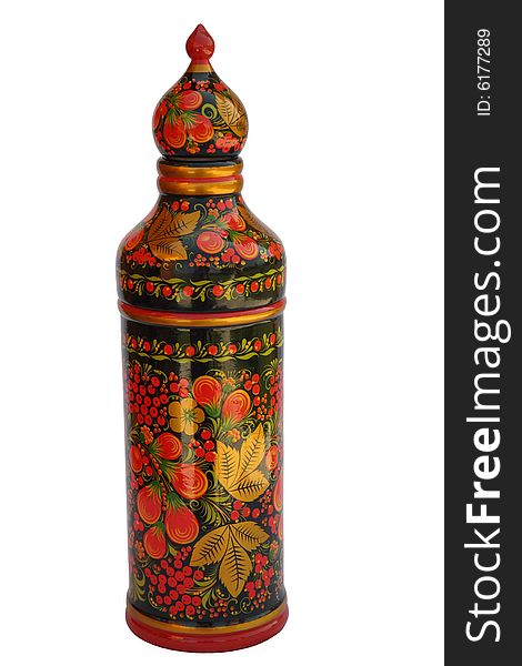 The wooden  carafe, mural to hohloma style, russia, isolated. The wooden  carafe, mural to hohloma style, russia, isolated