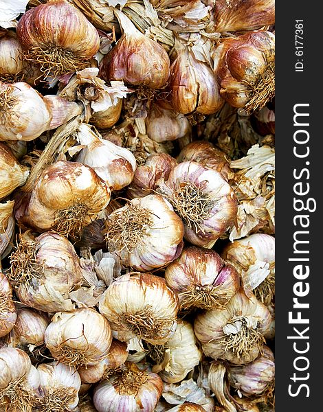 Old natural organic garlic on the market