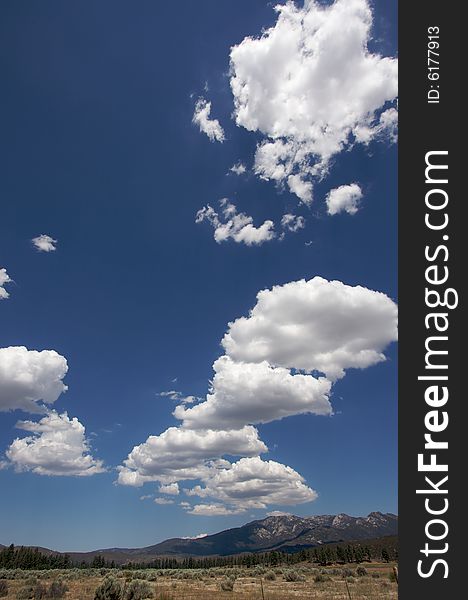 Puffy Storm Clouds Forming and Aged Fence on a blue sky. Puffy Storm Clouds Forming and Aged Fence on a blue sky.