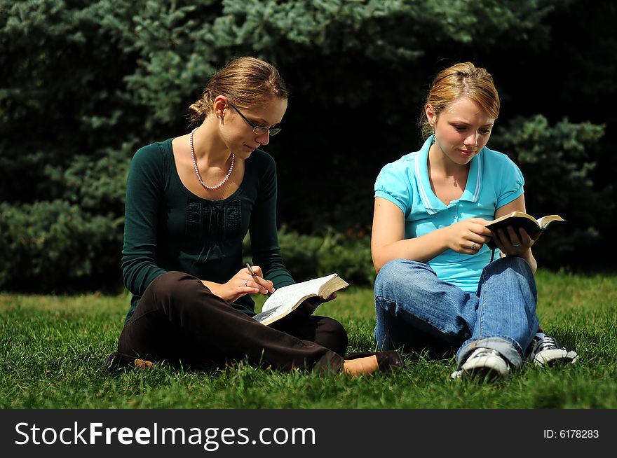 Student Reading in a public park. Student Reading in a public park
