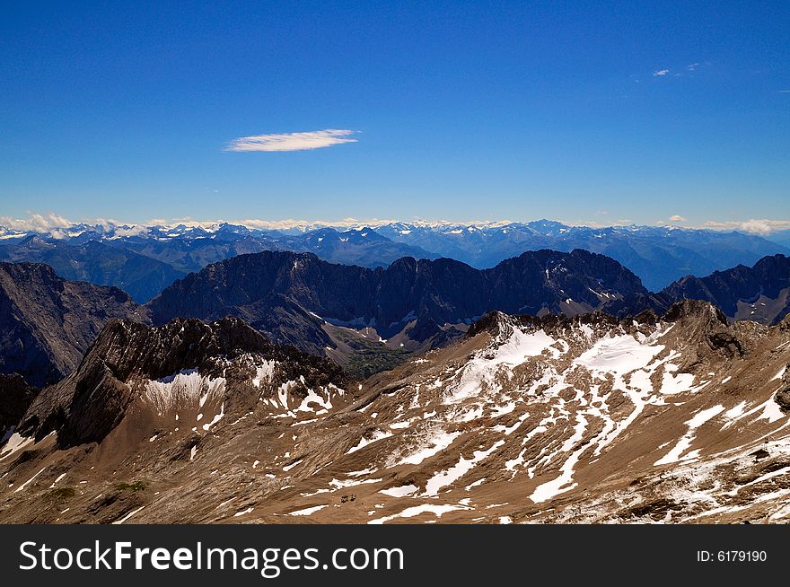 Alps from the Zugspitze peak in Germany. Alps from the Zugspitze peak in Germany