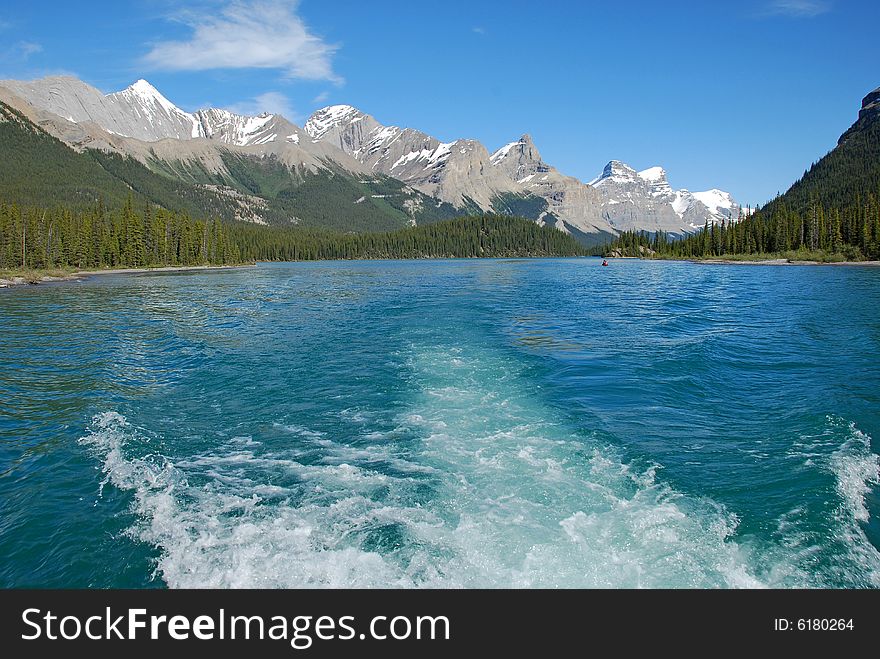 Magline lake on a sunny day Jasper National Park Alberta Canada