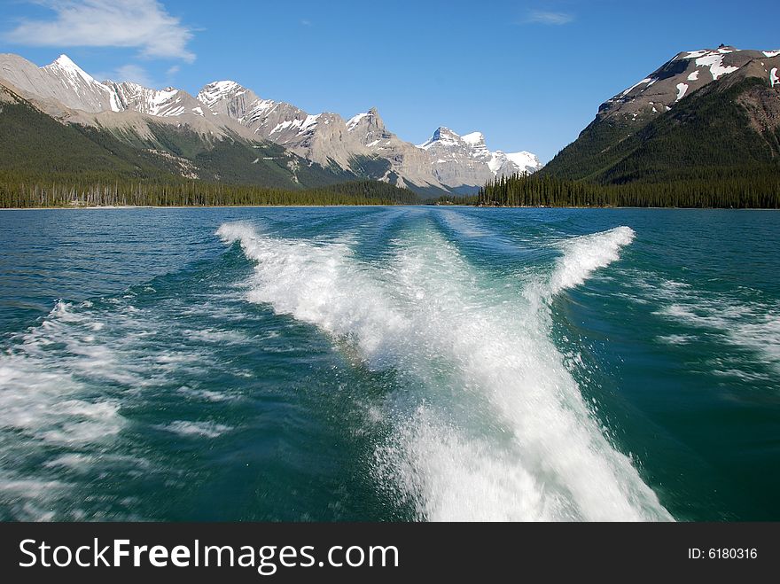 Magline lake on a sunny day Jasper National Park Alberta Canada