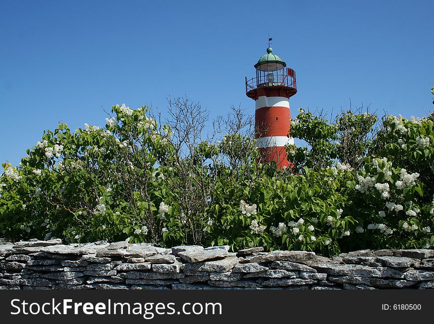 Red and white lighthouse from Sweden, Gotland