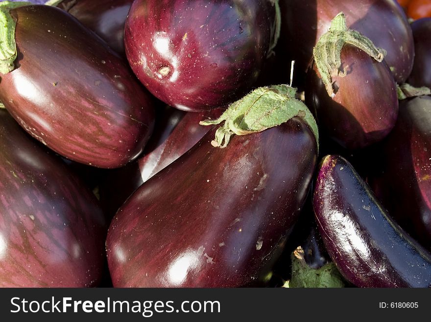 Group of purple eggplants. Horizontally framed photo. Group of purple eggplants. Horizontally framed photo