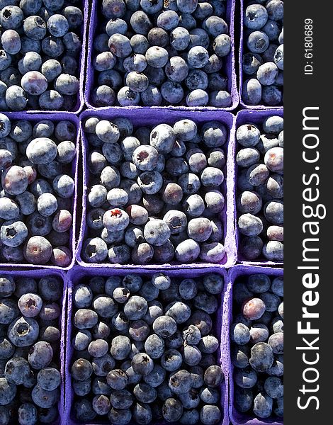 Baskets of blueberries. Vertically framed photo. Baskets of blueberries. Vertically framed photo