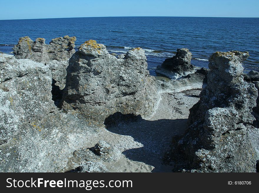 Seashore with geologic forms, sweden. Seashore with geologic forms, sweden