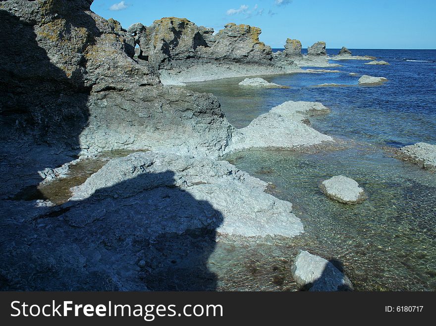 Shoreline with boulders, sweden, gotland. Shoreline with boulders, sweden, gotland