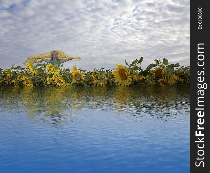 Woman on sunflowers field