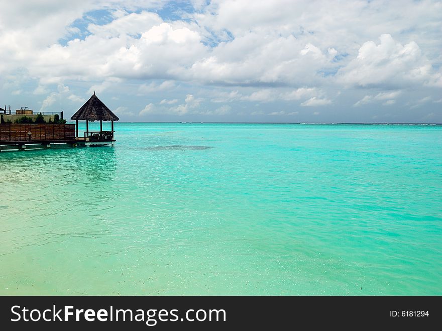 Beautiful ocean view from tropical island in Maldives