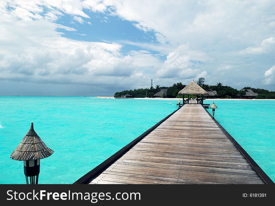 Beautiful ocean view from tropical island in Maldives