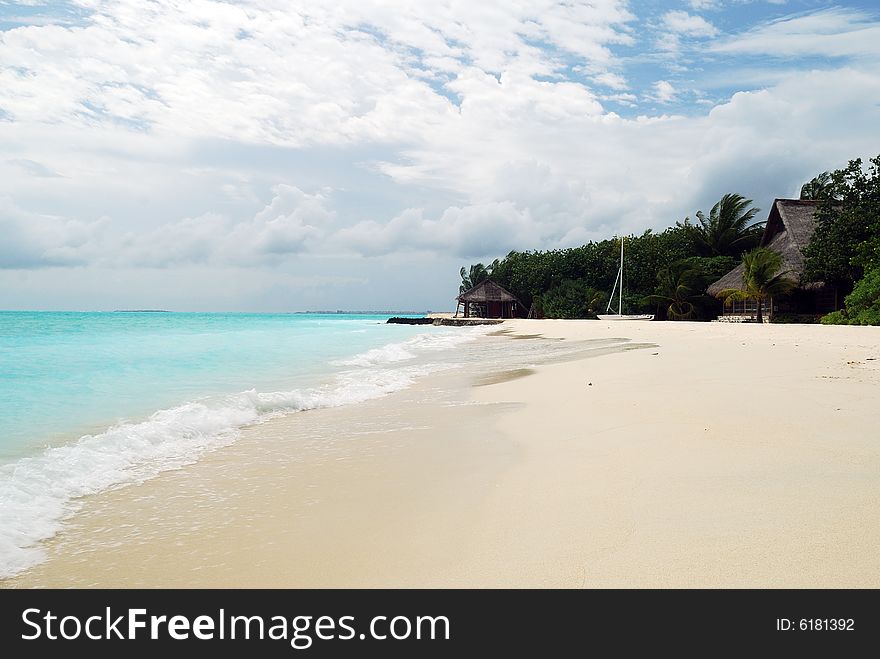 Beautiful ocean view from tropical island in Maldives