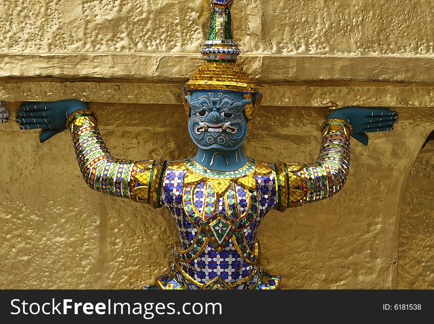 A guard in a temple at Bangkok, Thailand. A guard in a temple at Bangkok, Thailand