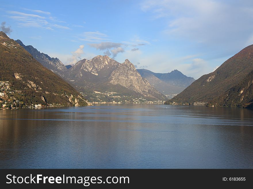 Panorama of the Lugano lake (Tessin - Switzerland)