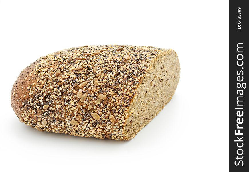 Bread with different seeds on white background.
