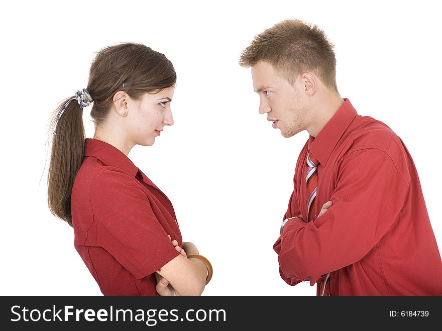 Man and woman in office looking each other. Man and woman in office looking each other